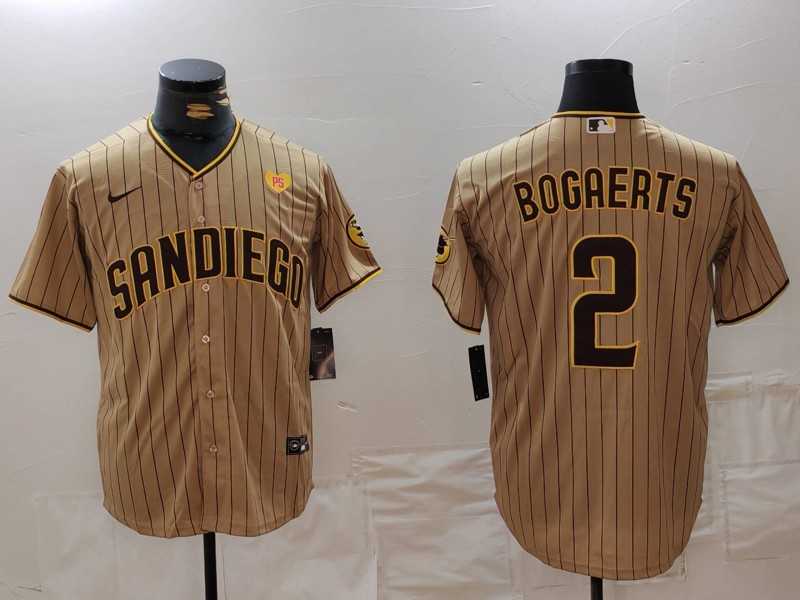 Men%27s San Diego Padres #2 Xander Bogaerts Khaki With PS Patch Cool Base Stitched Jersey